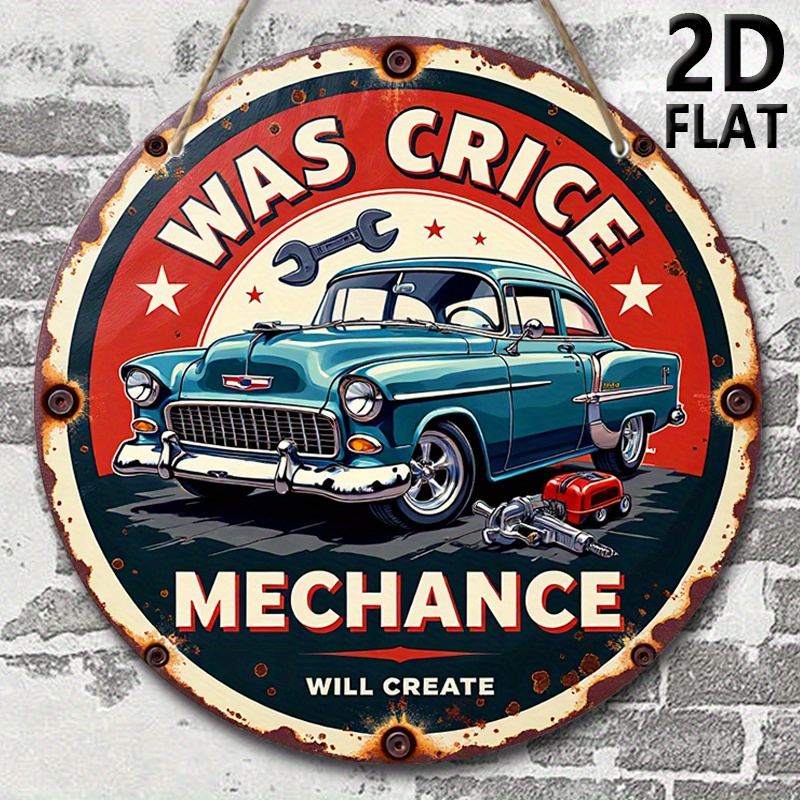 Auto Repair Shop Logo - 2D-vlak, retro autoreparatiewerkplaatslogo - cirkelvormige wandkunst,